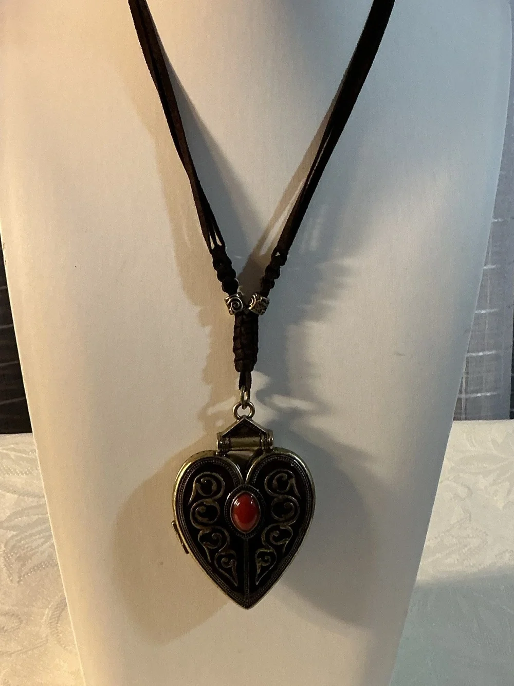 Turkmen Asyk Inspirational Heart Locket Inscribed Antique Bronze Pendant Necklac
